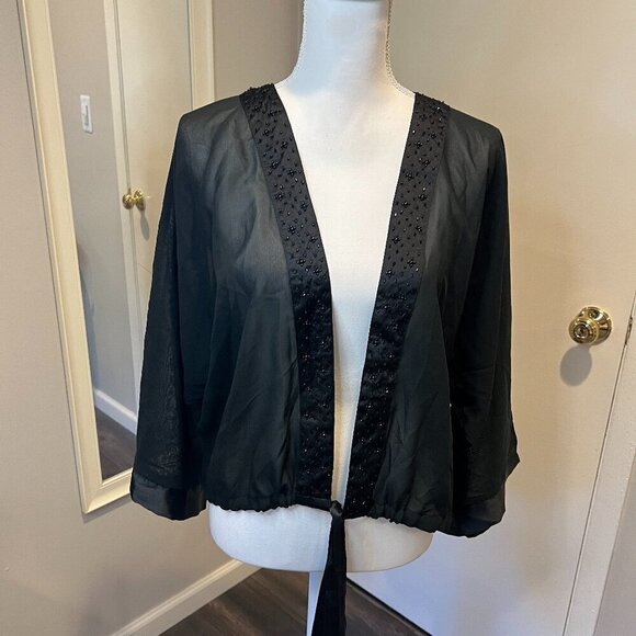 NWT Steve Madden Black Sheer Evening Beaded Cocoon Cardigan, One Size - Picture 1 of 16